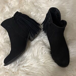 Cathy Jean Black Ankle Booties with Fringe